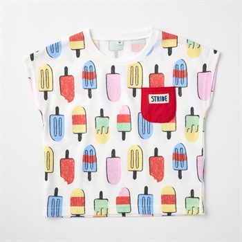 カラフル総柄 布帛ポケット 天竺 フレンチ袖Tシャツ ベビー(アイスキャンディー(レッド)-80cm)
