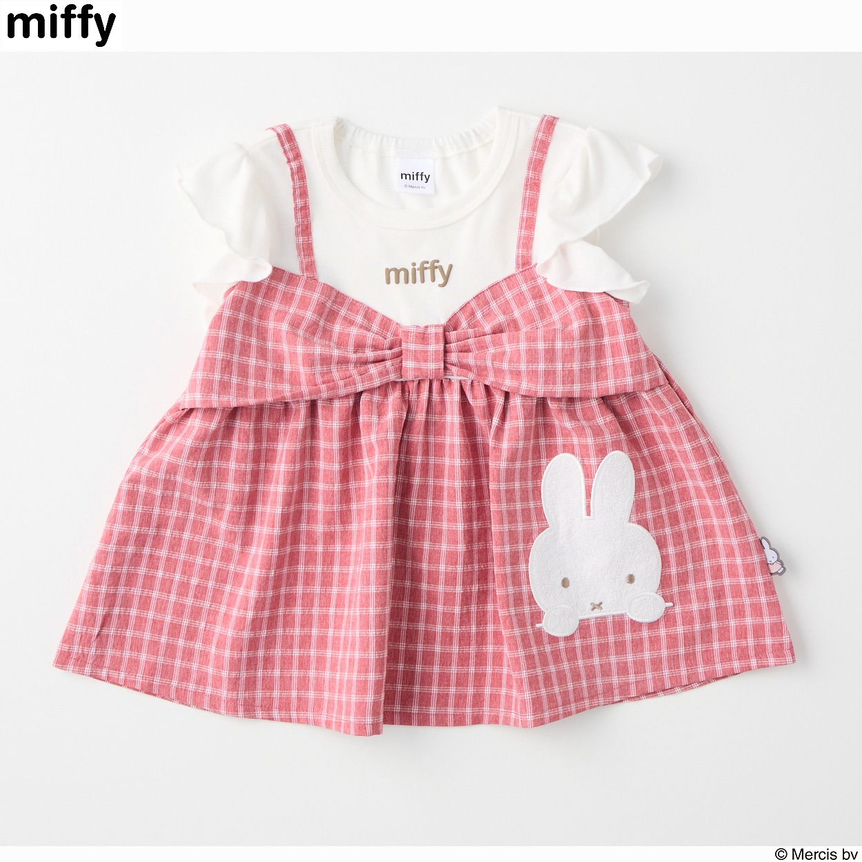 ミッフィー 天竺 リボンモチーフ 袖フリルTシャツ ベビー(レッド-90cm)