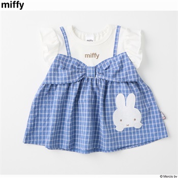 ミッフィー 天竺 リボンモチーフ 袖フリルTシャツ ベビー(ブルー-80cm)