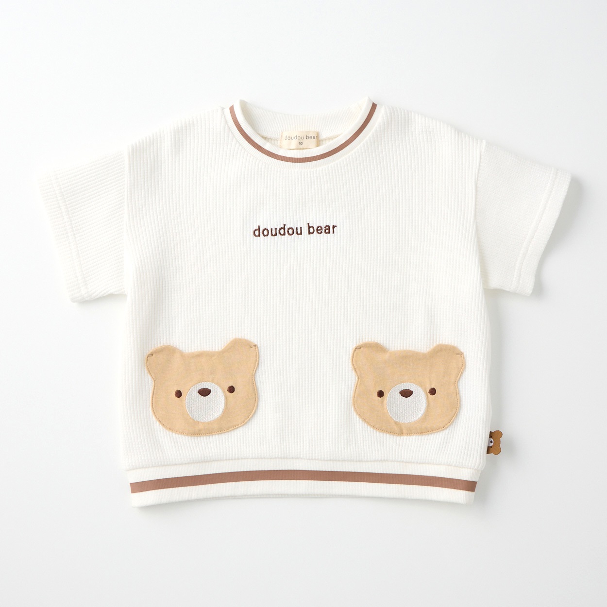 doudou bear ワッフル くまポケット 半袖Tシャツ ベビー(オフホワイト-80cm)