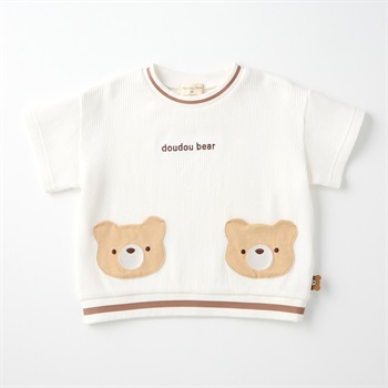 doudou bear ワッフル くまポケット 半袖Tシャツ ベビー(オフホワイト-80cm)