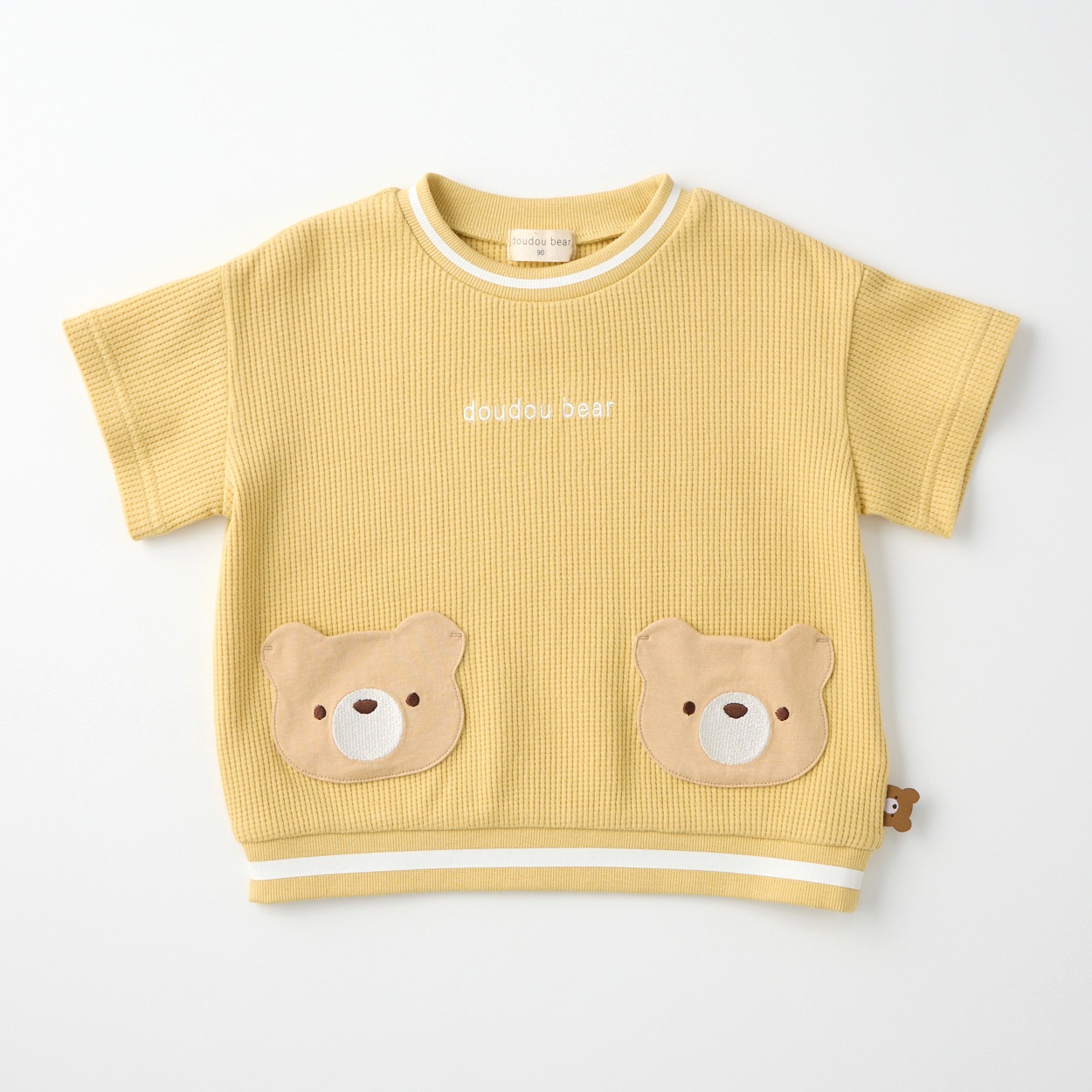 doudou bear ワッフル くまポケット 半袖Tシャツ ベビー(マスタード-90cm)