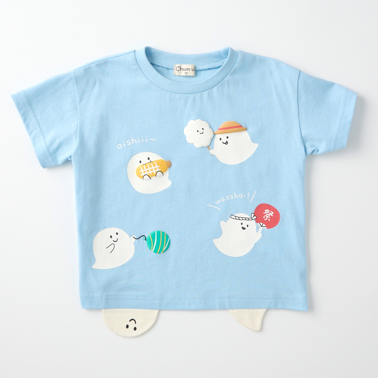 Chum up おばけちゃんのお祭り 天竺 半袖Tシャツ ベビー(サックス-80cm)