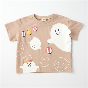 Chum up こんばんは おばけちゃん 天竺 半袖Tシャツ ベビー(モカブラウン-80cm)