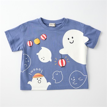 Chum up こんばんは おばけちゃん 天竺 半袖Tシャツ ベビー(ブルー-80cm)