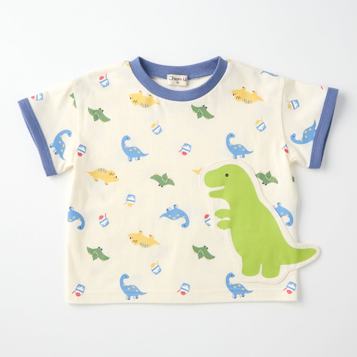 Chum up 恐竜総柄 天竺 半袖Tシャツ ベビー(アイボリー-90cm)