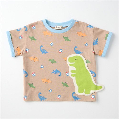 Chum up 恐竜総柄 天竺 半袖Tシャツ ベビー(ベージュ-80cm)