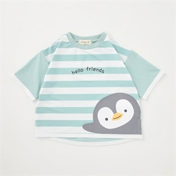 Chum up ラッシュガード ボーダー柄 半袖Tシャツ UV対策 水遊び ベビー(ペンギン(ミントグリーン)-80cm)