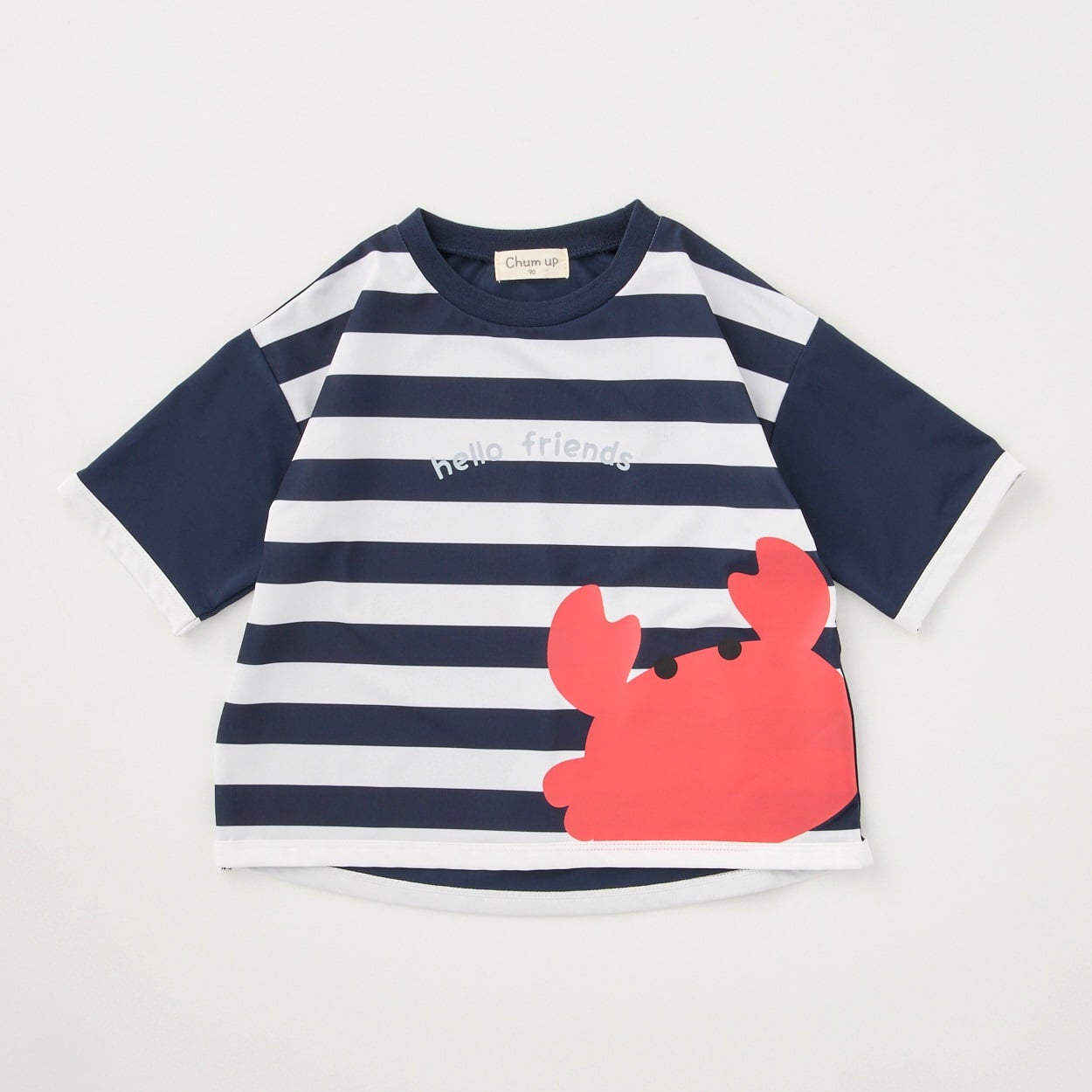 Chum up ラッシュガード ボーダー柄 半袖Tシャツ UV対策 水遊び ベビー(かに(ネイビー)-100cm)