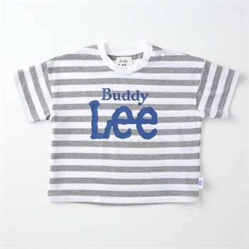 Buddy Lee ボーダー柄 ロゴプリント 天竺 半袖Tシャツ ベビー キッズ(杢グレー-80cm)