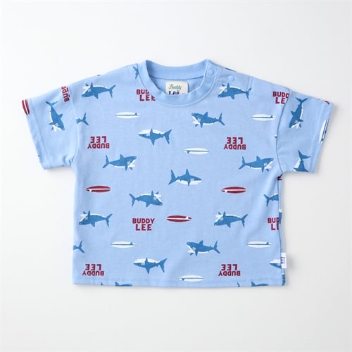 Buddy Lee サメ総柄プリント 天竺 半袖Tシャツ ベビー キッズ(サックス-80cm)