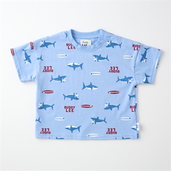 Buddy Lee サメ総柄プリント 天竺 半袖Tシャツ ベビー キッズ(サックス-80cm)