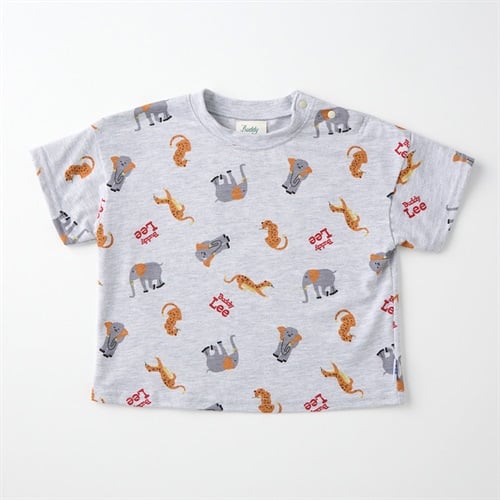 Buddy Lee アニマル総柄プリント 天竺 半袖Tシャツ ベビー キッズ(杢グレー-80cm)