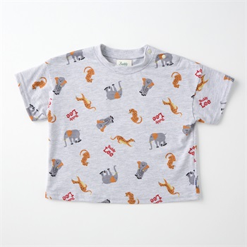 Buddy Lee アニマル総柄プリント 天竺 半袖Tシャツ ベビー キッズ(杢グレー-80cm)