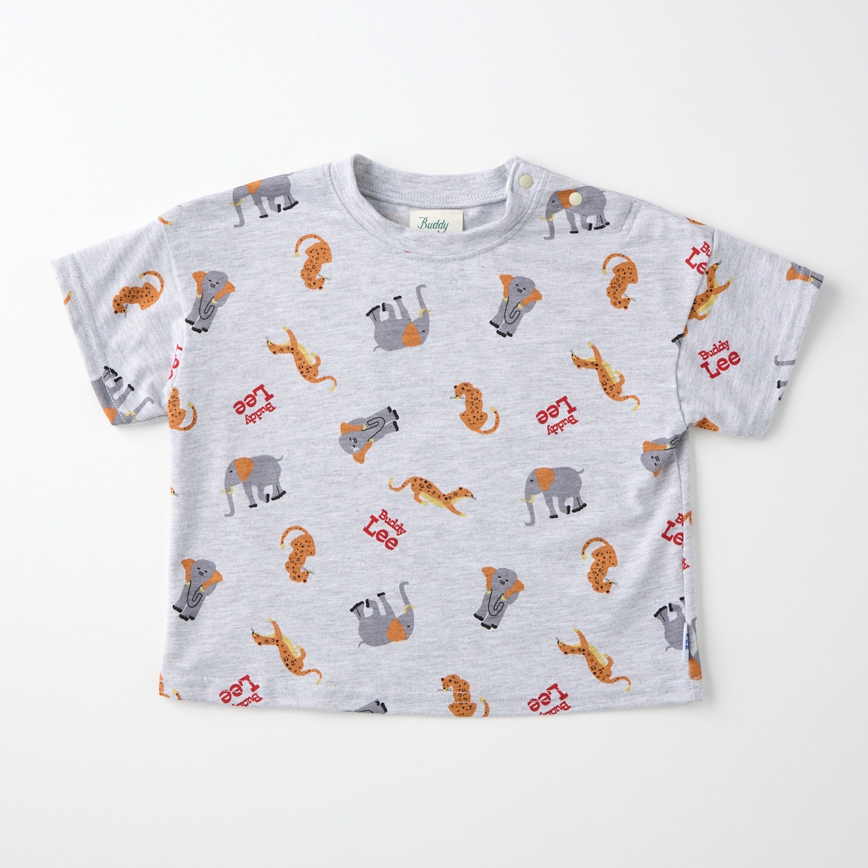 Buddy Lee アニマル総柄プリント 天竺 半袖Tシャツ ベビー キッズ(杢グレー-100cm)