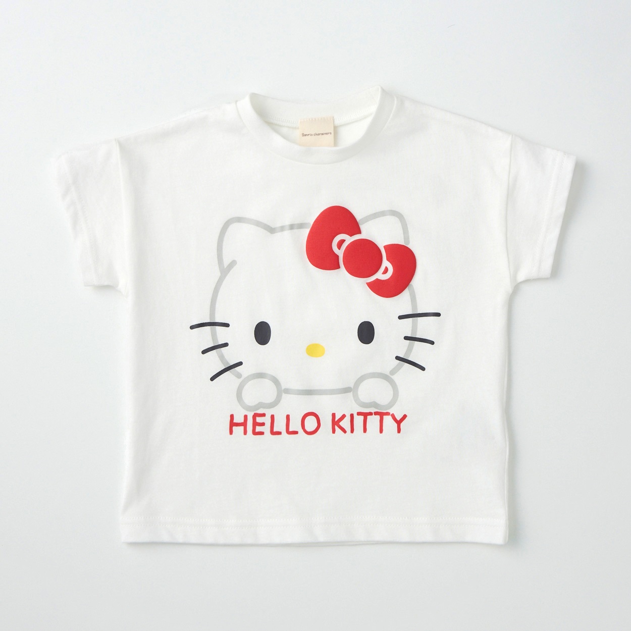サンリオキャラクター 発泡プリント 顔柄 天竺 半袖Tシャツ ベビー(ハローキティ(オフホワイト)-90cm)