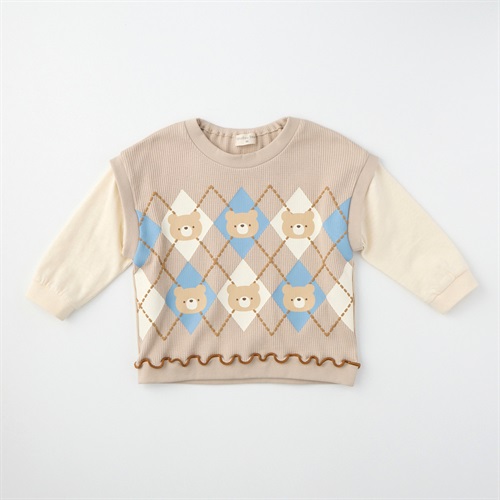 doudou bear ワッフルベストフェイク 長袖Tシャツ ベビー