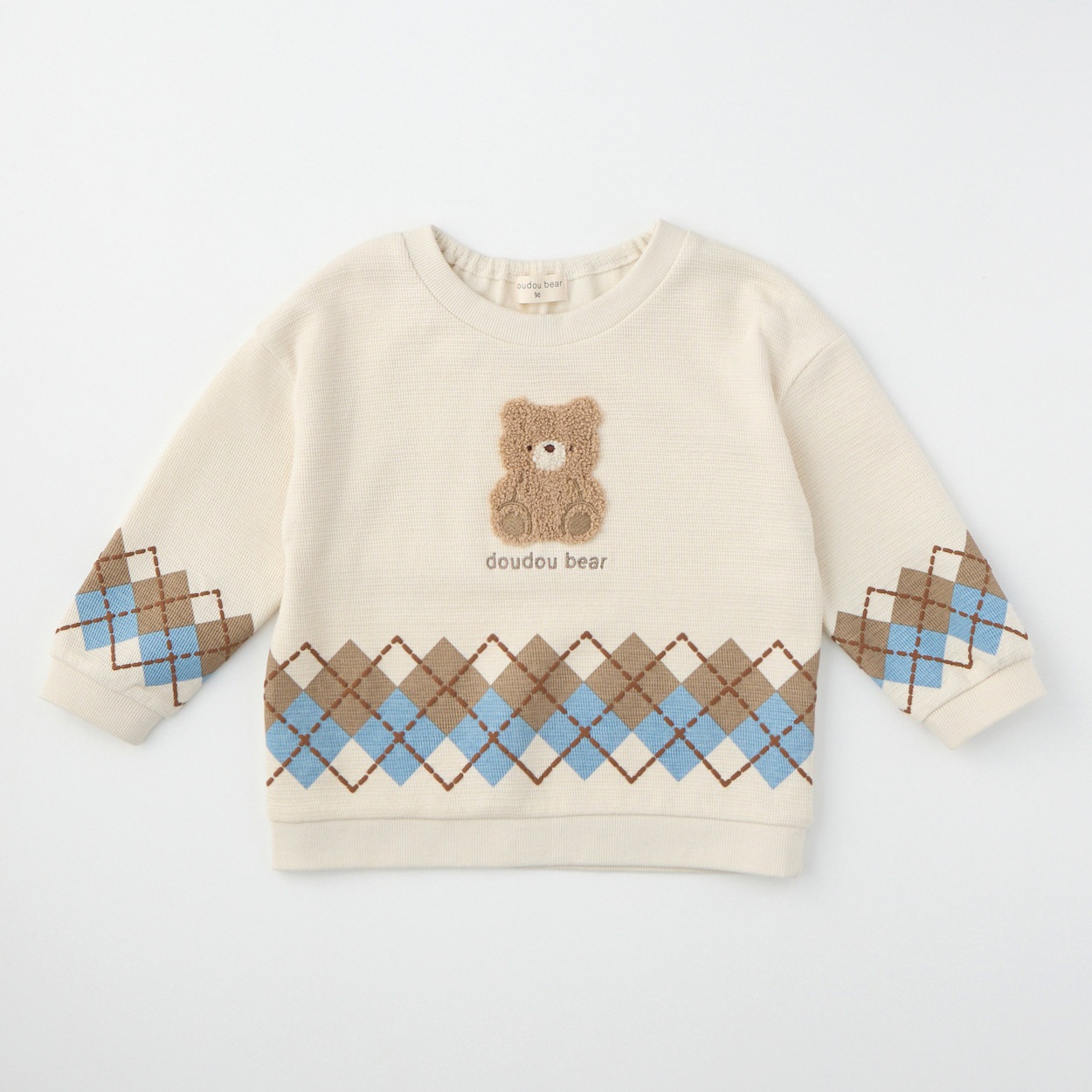 doudou bear アーガイル柄 長袖Tシャツ ベビー(アイボリー-90cm)