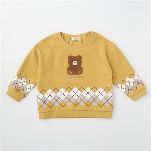 doudou bear アーガイル柄 長袖Tシャツ ベビー(マスタード-80cm)
