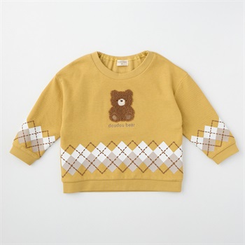 doudou bear アーガイル柄 長袖Tシャツ ベビー(マスタード-80cm)