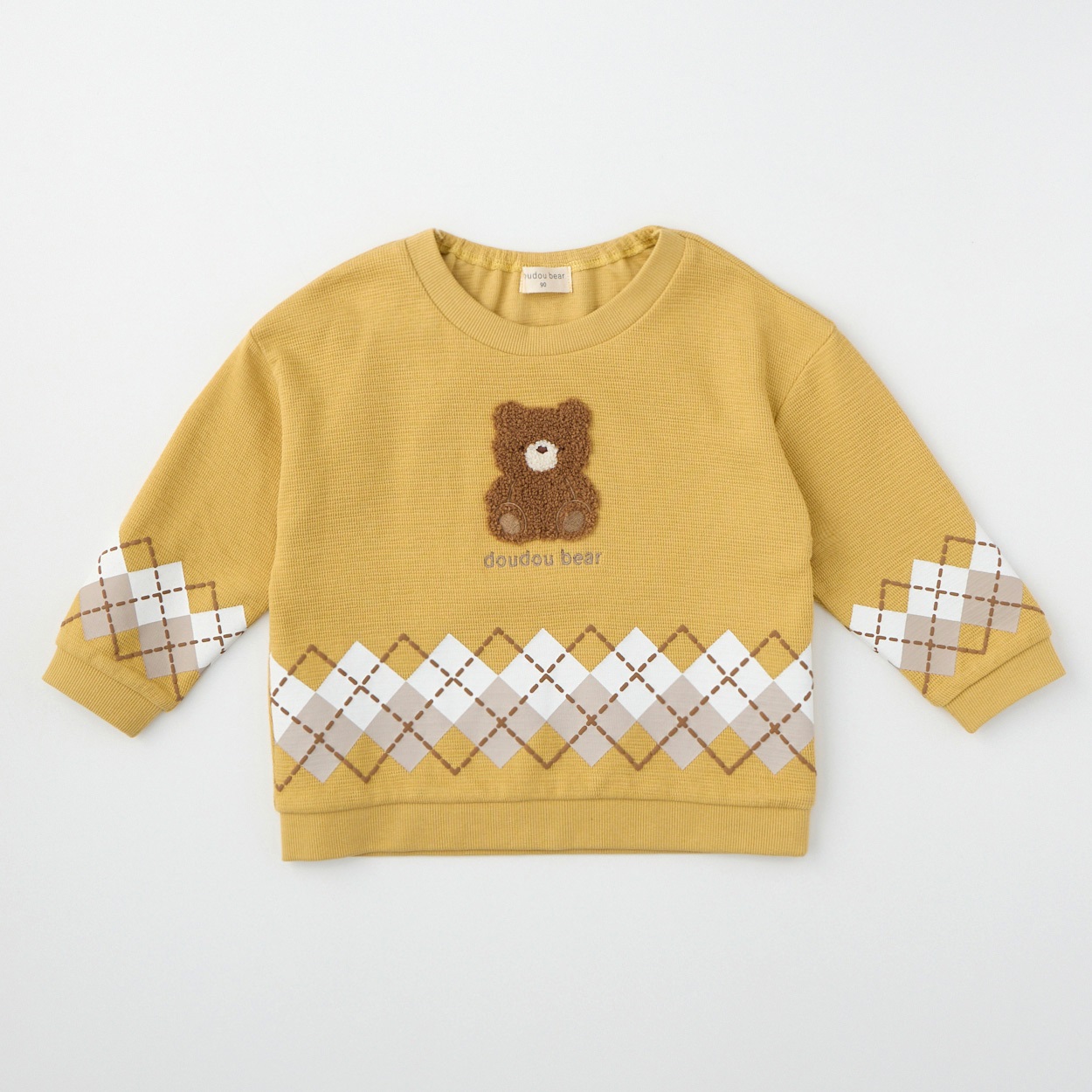 doudou bear アーガイル柄 長袖Tシャツ ベビー(マスタード-90cm)