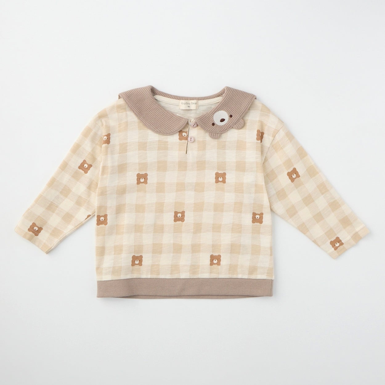 doudou bear スラブ天竺 セーラー衿 長袖Tシャツ ベビー(ベージュ-80cm)