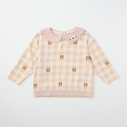 doudou bear スラブ天竺 セーラー衿 長袖Tシャツ ベビー(ピンク-80cm)