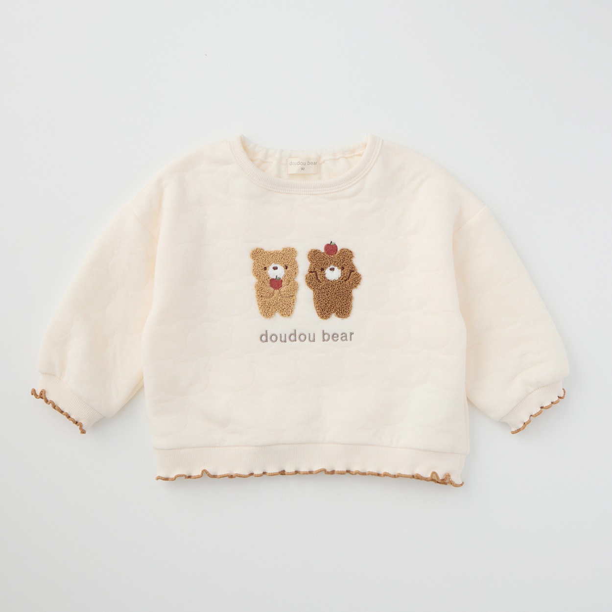 doudou bear くま柄 サガラ刺しゅう キルトトレーナー ベビー(アイボリー-80cm)