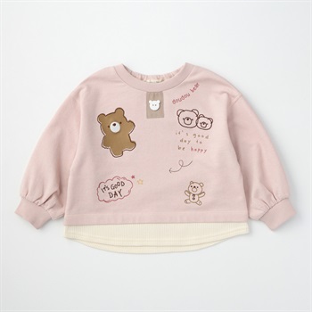 doudou bear 裾フェイク くまプリントトレーナー ベビー(ピンク-80cm)