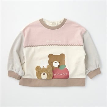 doudou bear 配色切替 くまプリントトレーナー ベビー(ピンク-80cm)