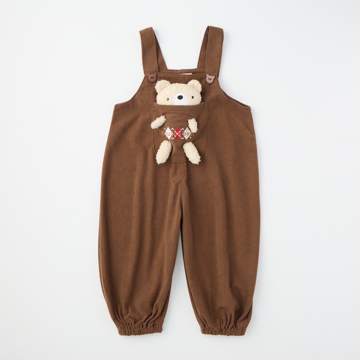 doudou bear ぬいぐるみ付き コーデュロイ サロペットパンツ ベビー(ブラウン-100cm)