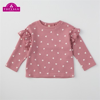 オーガニックコットン ハート総柄プリント ワッフル 長袖Tシャツ ベビー トップバリュ(ピンク-80cm)