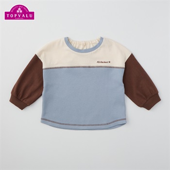 オーガニックコットン 切替配色 長袖Tシャツ ベビー トップバリュ(サックスグレー-80cm)