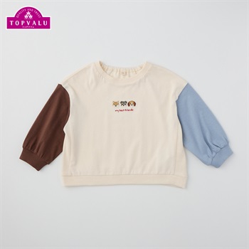 オーガニックコットン 袖配色 スエット風長袖Tシャツ ベビー トップバリュ(サックスグレー-80cm)