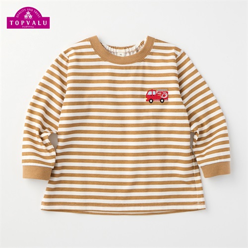 消防車刺繍 ボーダー柄 長袖Tシャツ トップバリュ ベビー