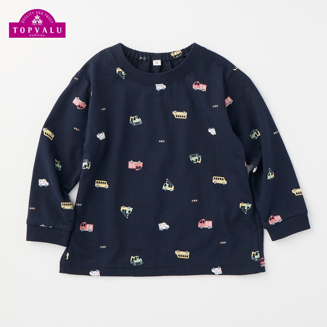 車総柄プリント 長袖Tシャツ トップバリュ ベビー(ネイビー-80cm)