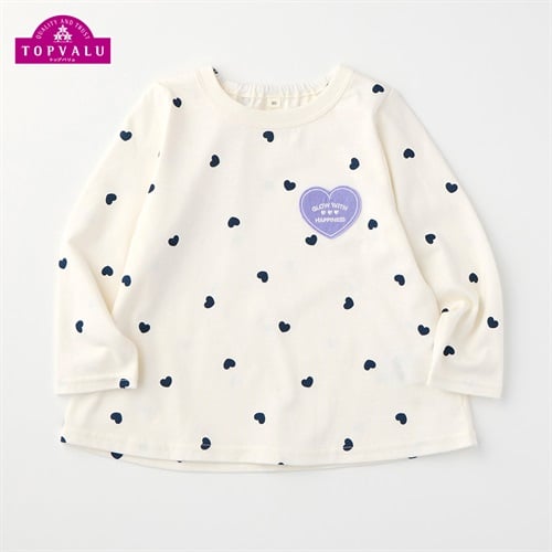 ハート総柄プリント 長袖Tシャツ トップバリュ ベビー