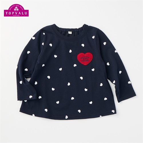 ハート総柄プリント 長袖Tシャツ トップバリュ ベビー(ネイビー-80cm)