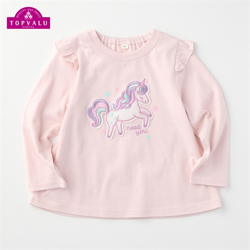ユニコーン モチーフ 肩フリル 長袖Tシャツ トップバリュ ベビー(ピンク-80cm)