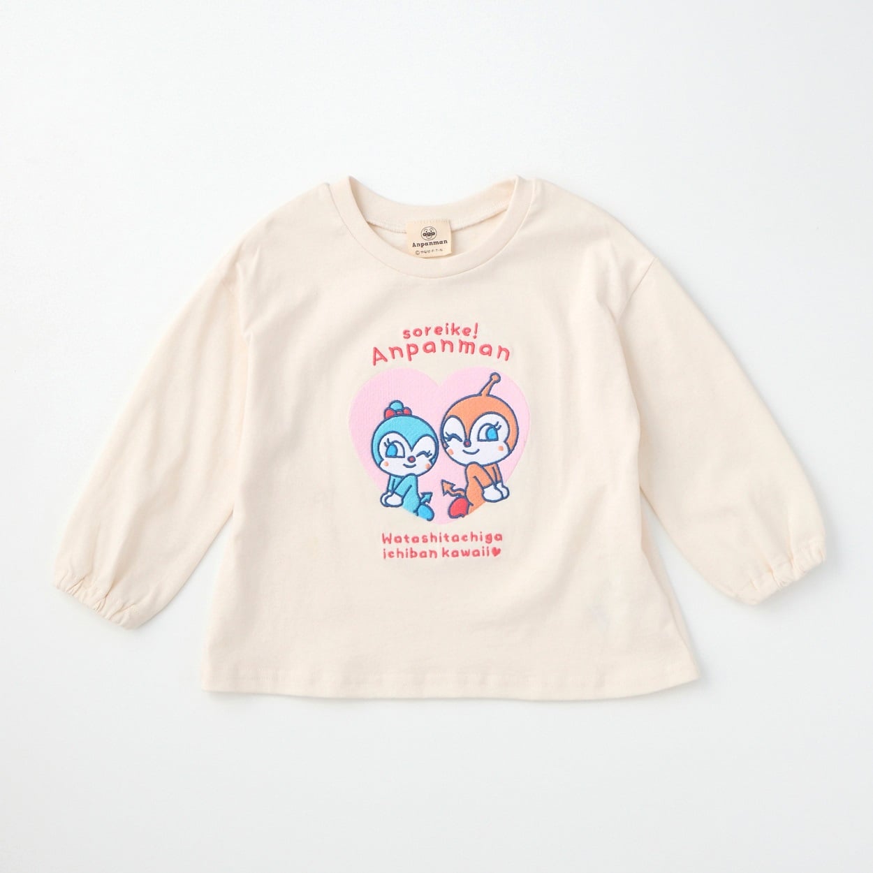 ドキンちゃん&コキンちゃん 刺しゅう 天竺 長袖Tシャツ ベビー(アイボリー-90cm)