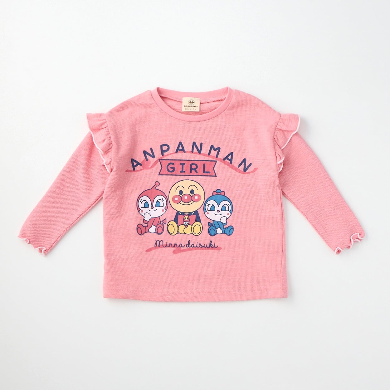 アンパンマン ランダムプリント 肩フリル 長袖Tシャツ ベビー(ピンク-80cm)