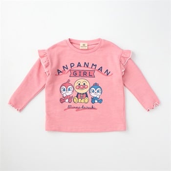 アンパンマン ランダムプリント 肩フリル 長袖Tシャツ ベビー(ピンク-80cm)