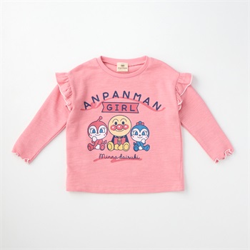 アンパンマン ランダムプリント 肩フリル 長袖Tシャツ ベビー(ピンク-90cm)