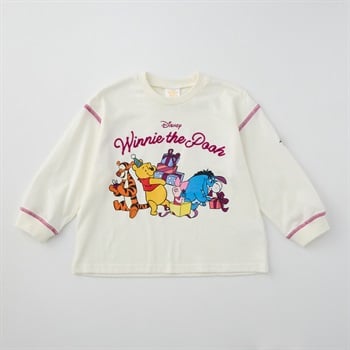 くまのプーさんと仲間集合 天竺 長袖Tシャツ ベビー(アイボリー-80cm)