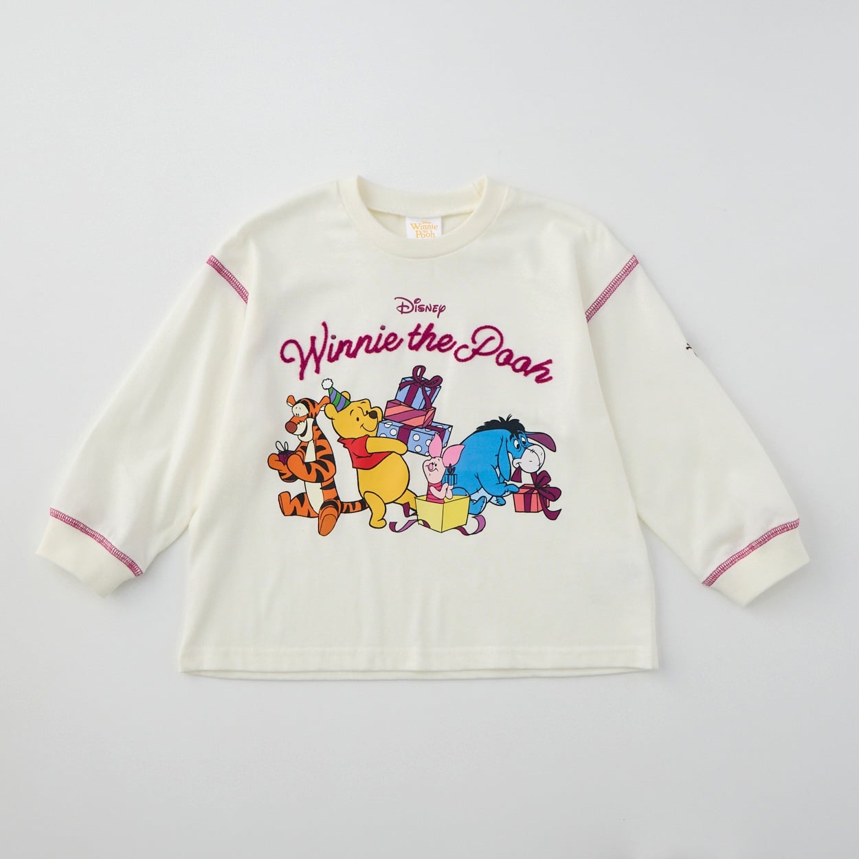 くまのプーさんと仲間集合 天竺 長袖Tシャツ ベビー(アイボリー-90cm)