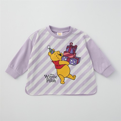 くまのプーさん パネルプリント 天竺 長袖Tシャツ ベビー(パープル-80cm)