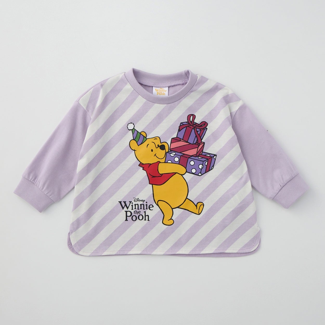 くまのプーさん パネルプリント 天竺 長袖Tシャツ ベビー(パープル-80cm)