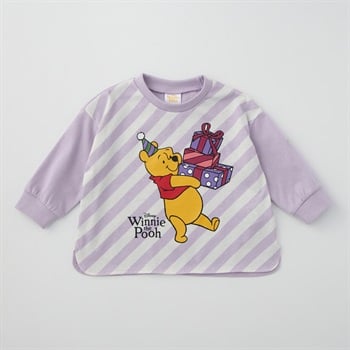 くまのプーさん パネルプリント 天竺 長袖Tシャツ ベビー(パープル-80cm)