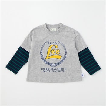 Buddy Lee 袖フェイクレイヤード 天竺 長袖Tシャツ ベビー キッズ(杢グレー-80cm)