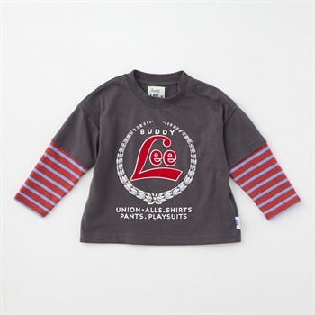 Buddy Lee 袖フェイクレイヤード 天竺 長袖Tシャツ ベビー キッズ(チャコールグレー-80cm)